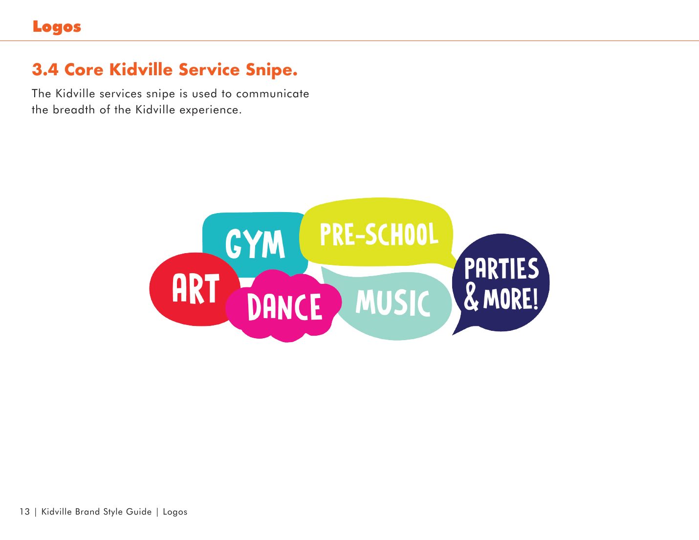 Kidville Brand Book page 13: A logo system by business unit