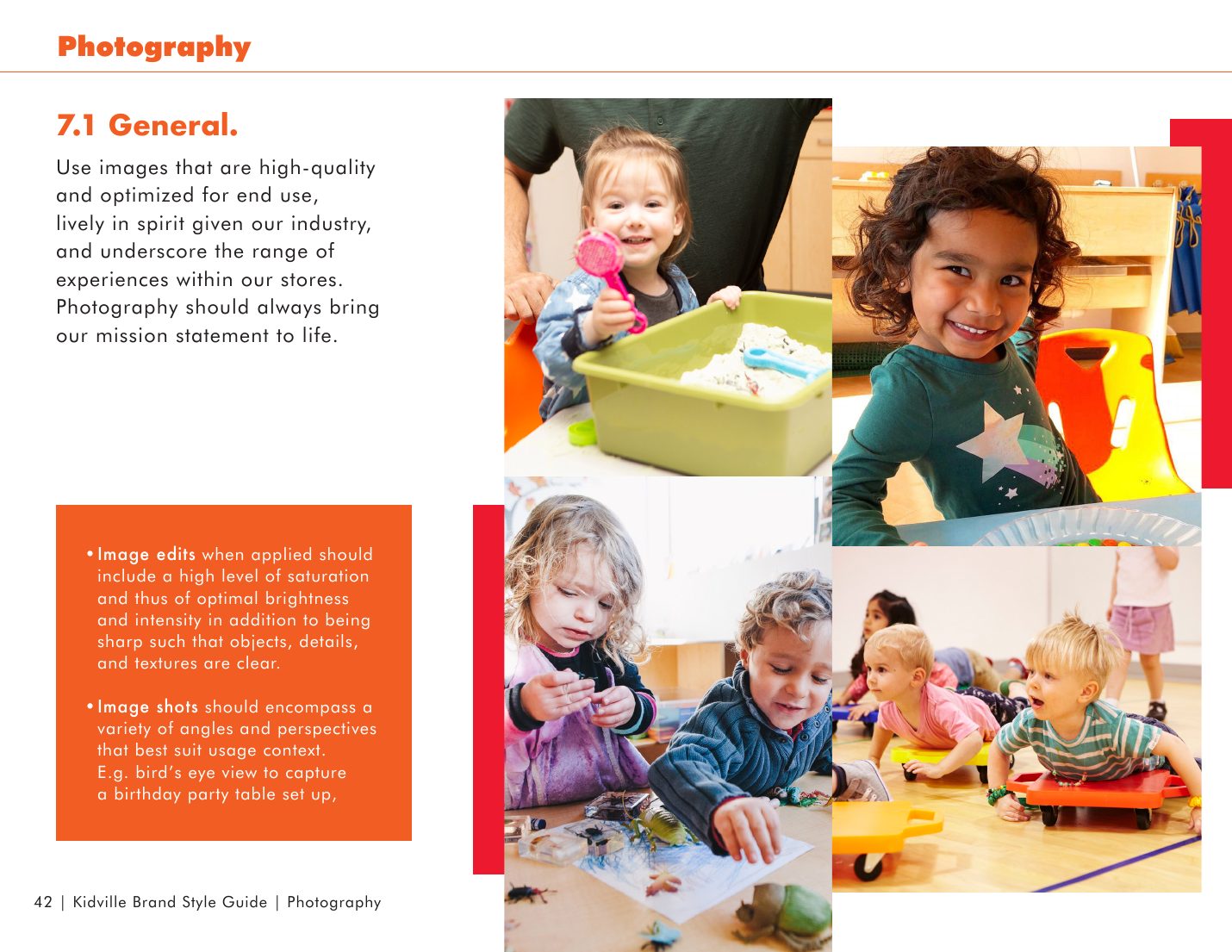 Kidville Brand Book page 42: Photography direction