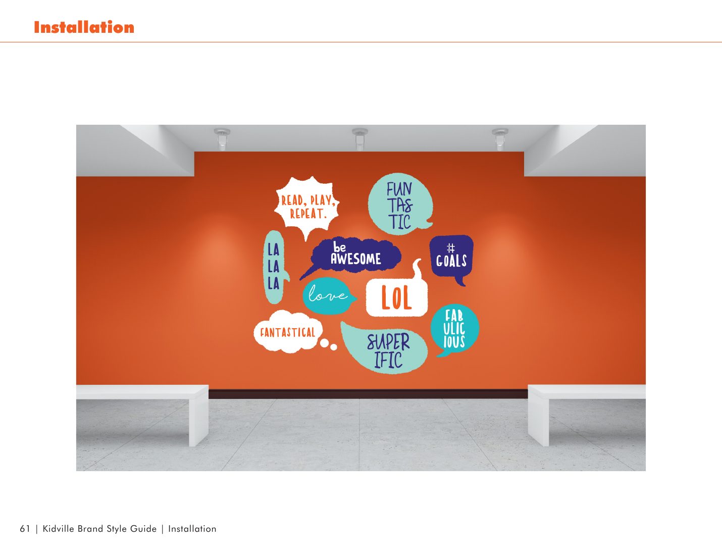 Kidville Brand Book page 61: In-store installation: speech-bubble wall