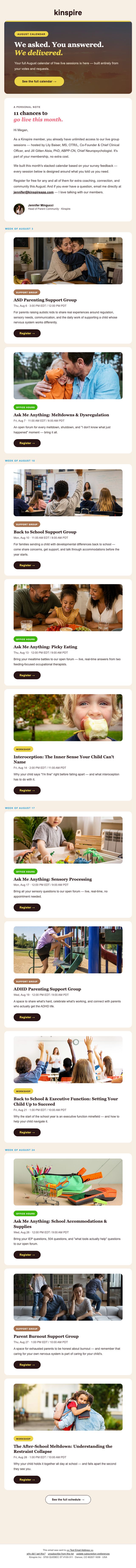 Kinspire monthly drop email