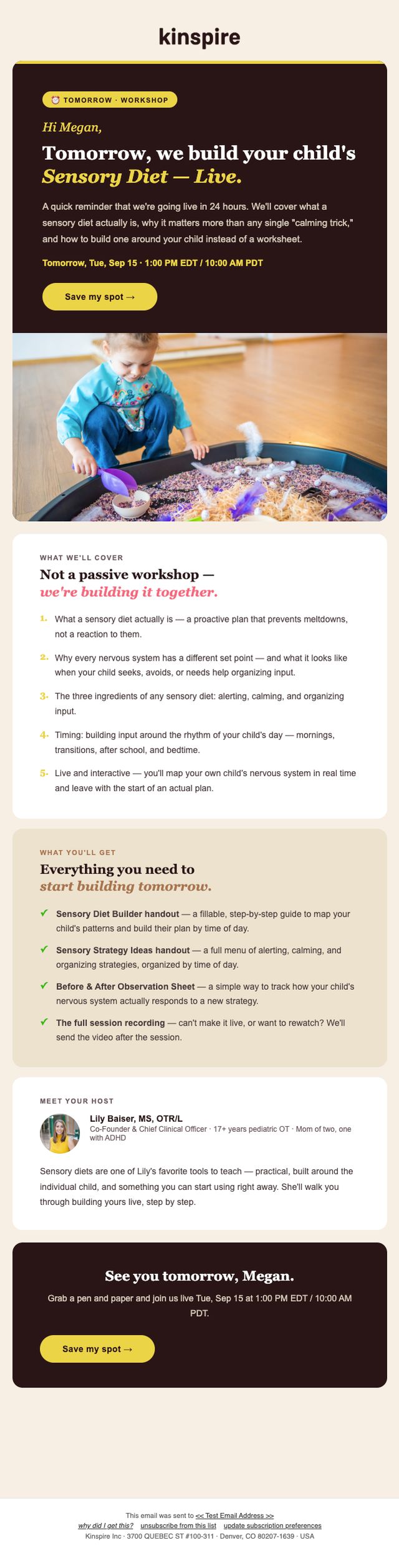 Kinspire 24-hour reminder email