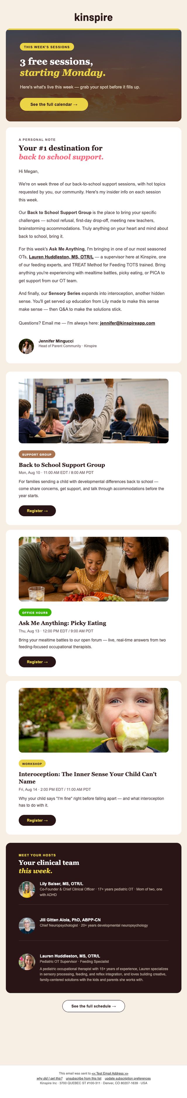 Kinspire weekly drop email