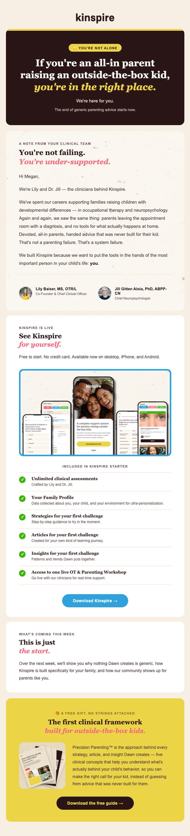 Kinspire welcome email