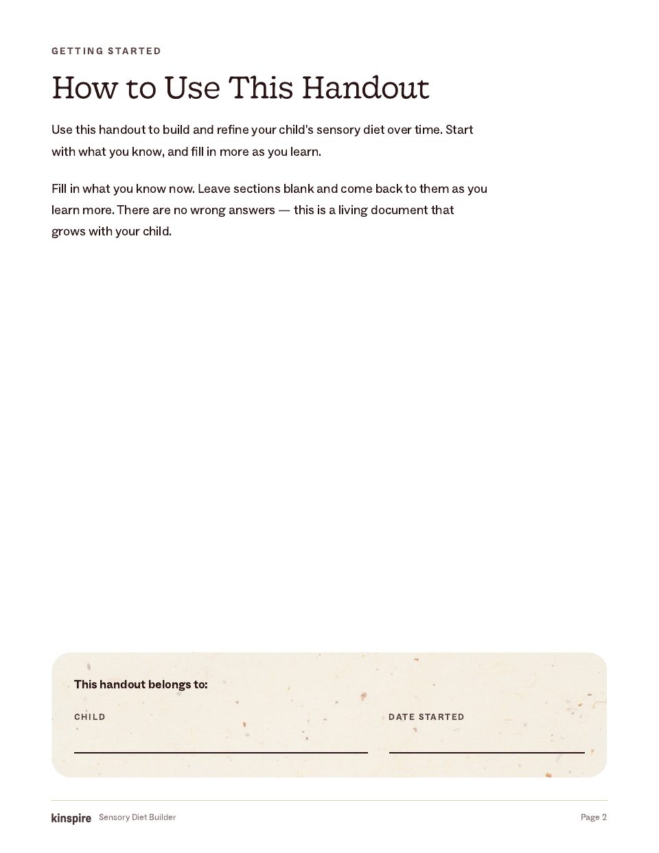 My Child’s Sensory Diet page 2