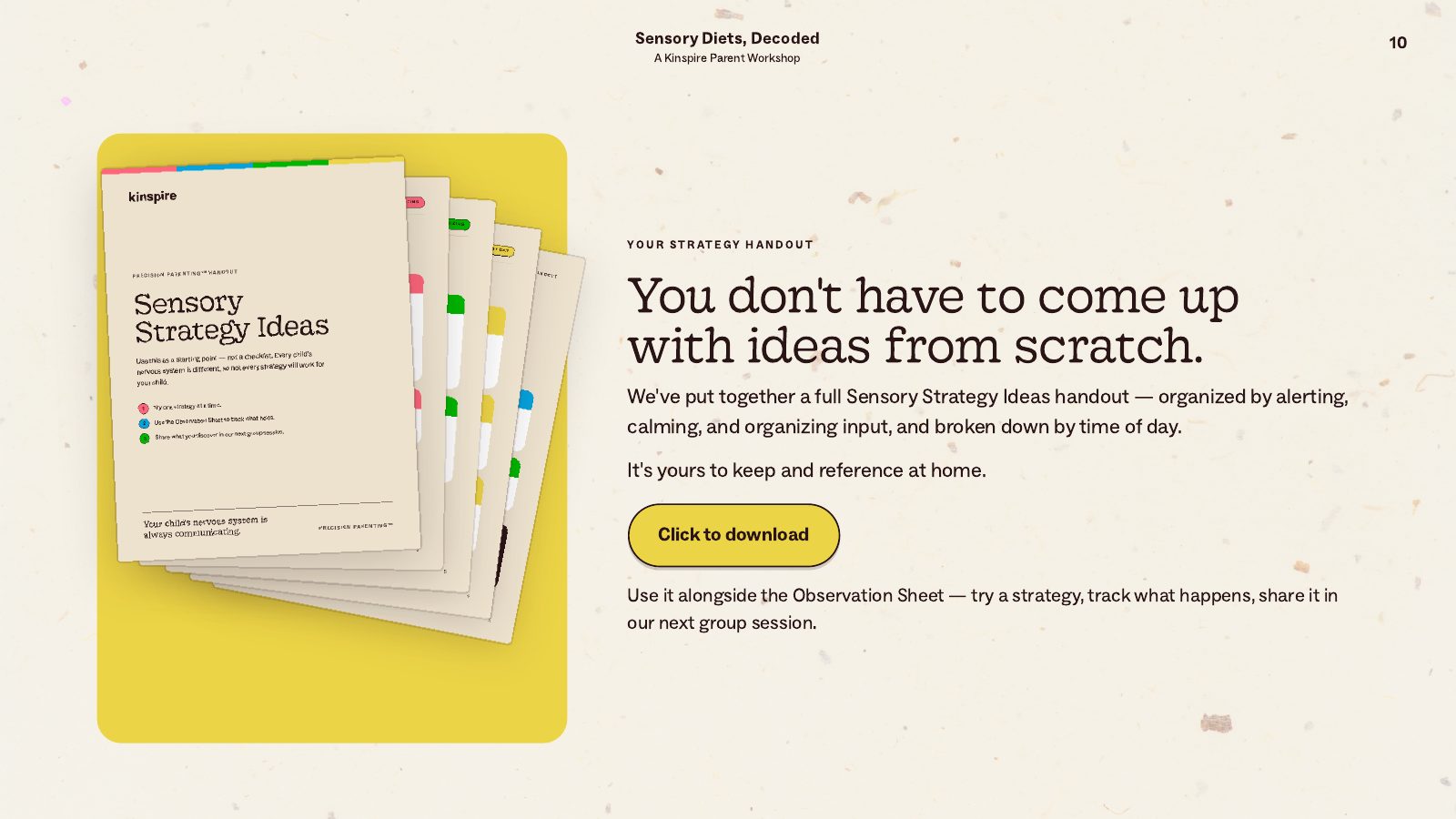 Sensory Diets, Decoded slide 10: You don’t have to come up with ideas from scratch