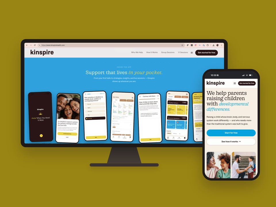 The new Kinspire website on desktop and mobile